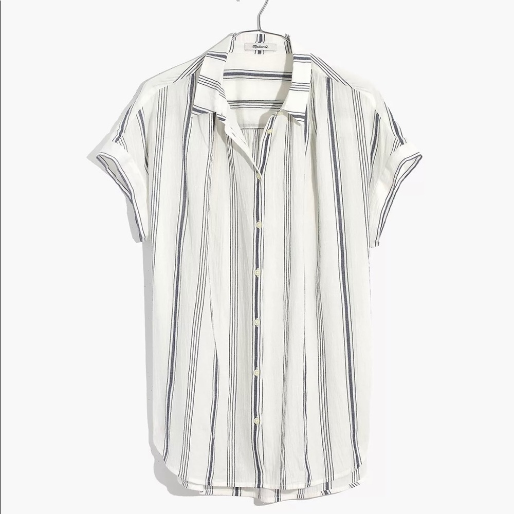 Linen blue stripe shirt with cuff sleeves